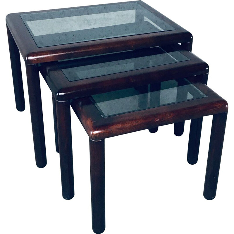 Mid century walnut and glass nesting tables, 1970s