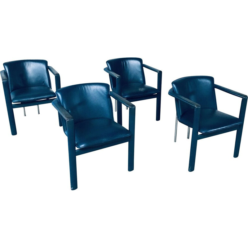 Set of 4 vintage "Cachucha" chairs in leather by Hugo De Ruiter for Leolux, The Netherlands 1990