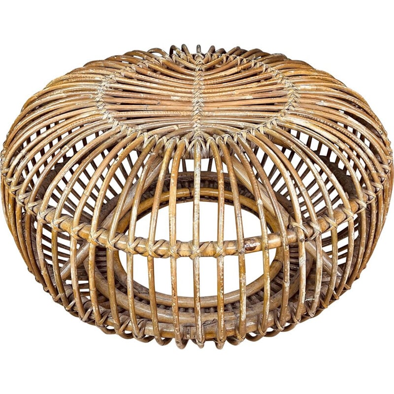 Mid-century wicker and rattan pouf, Italy 1950s