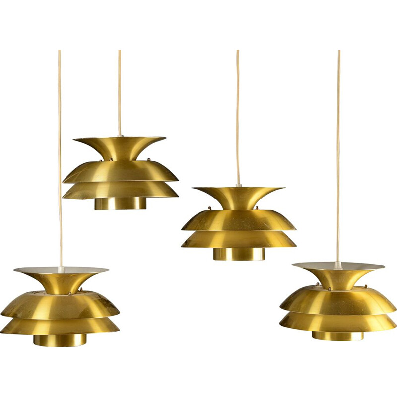 Vintage gilded brass pendant lamp by Belux, Denmark 1980