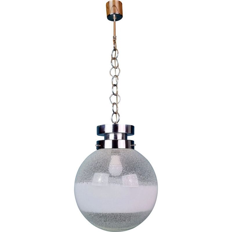 Suspension vintage globe Murano blanche, Italie 1970