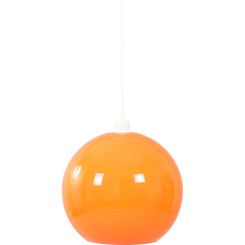 Suspension vintage en verre orange, France 1970