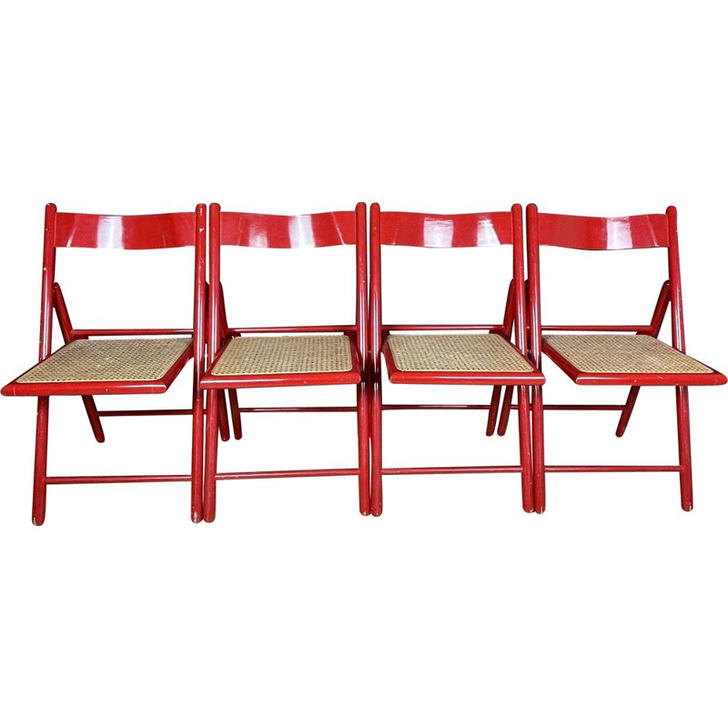 Ensemble de 4 chaises pliantes vintage rouges, Italie 1980