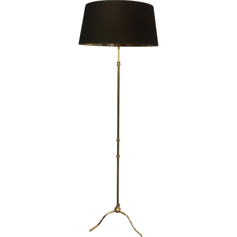 Vintage brass adjustable floor lamp with black Shintz shade, 1940