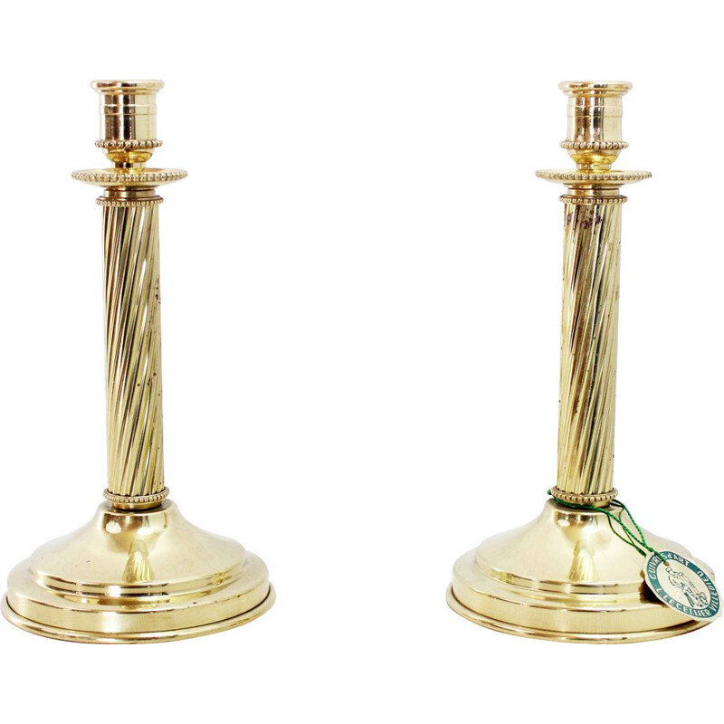 Pair of vintage brass candle holders by Lecellier Villedieu, 1970