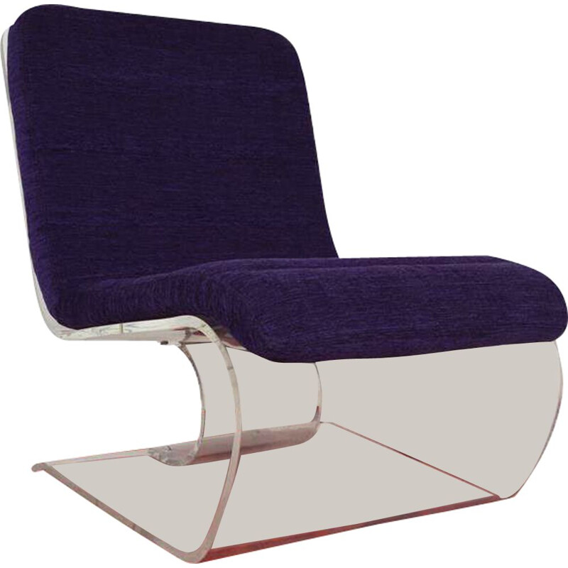 Vintage Plexiglas and purple velvet armchair, 1970