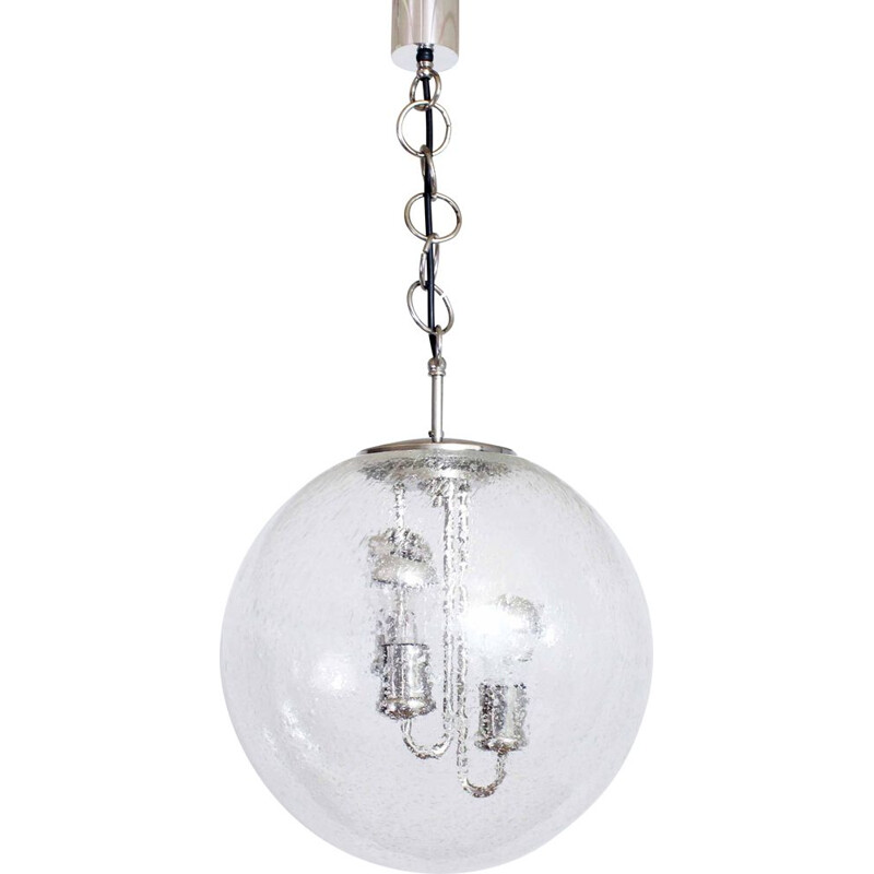 Vintage glass and chrome-plated metal pendant lamp by Born Leuchten, 1970