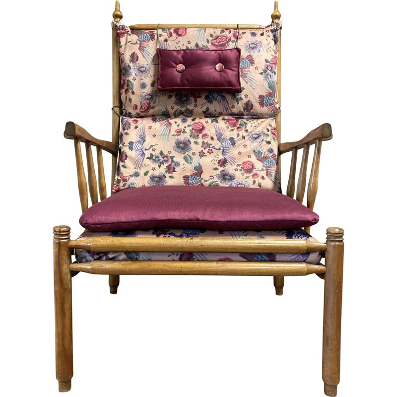 Scandinavian vintage armchair in beechwood and velvet, 1950