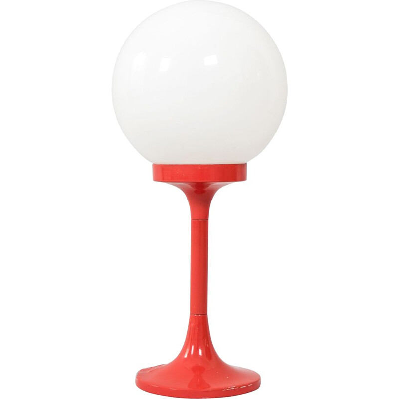 Lampe de bureau vintage en rouge et verre opalin blanc, France 1970