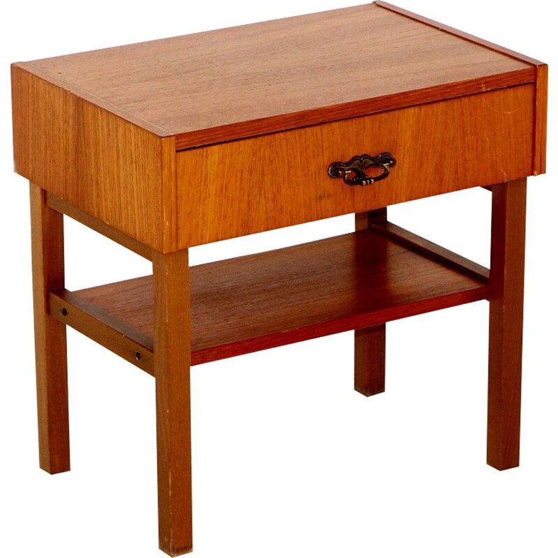 Table de chevet vintage en teck et hêtre, Suède 1960