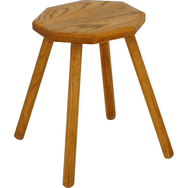 Vintage Brutalist oakwood stool, Sweden 1950