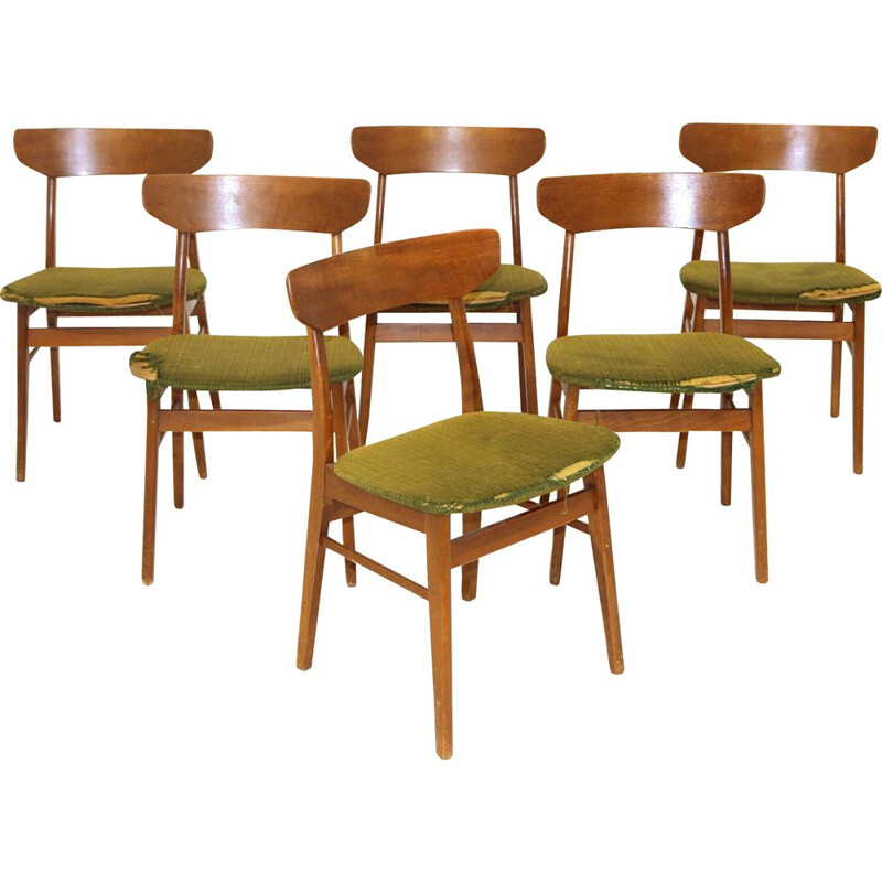 Set van 6 vintage teakhouten stoelen, Denemarken 1960