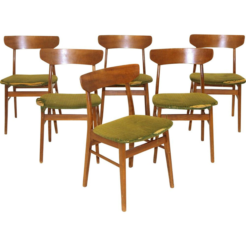 Set of 6 vintage teak chairs, Denmark 1960