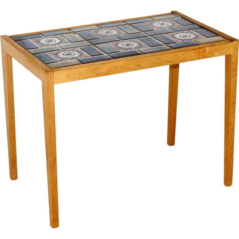 Vintage oak and ceramic coffee table, Denmark 1960