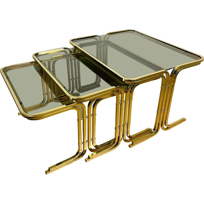 Mid-century gold brass nesting tables, Italy 1960s