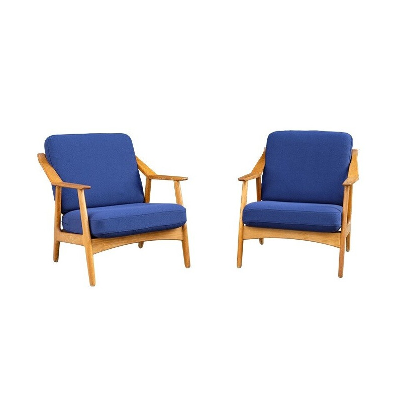 Pair of Laenestole armchairs in blue fabric, H. BROCKMANN-PETERSEN - 1950s