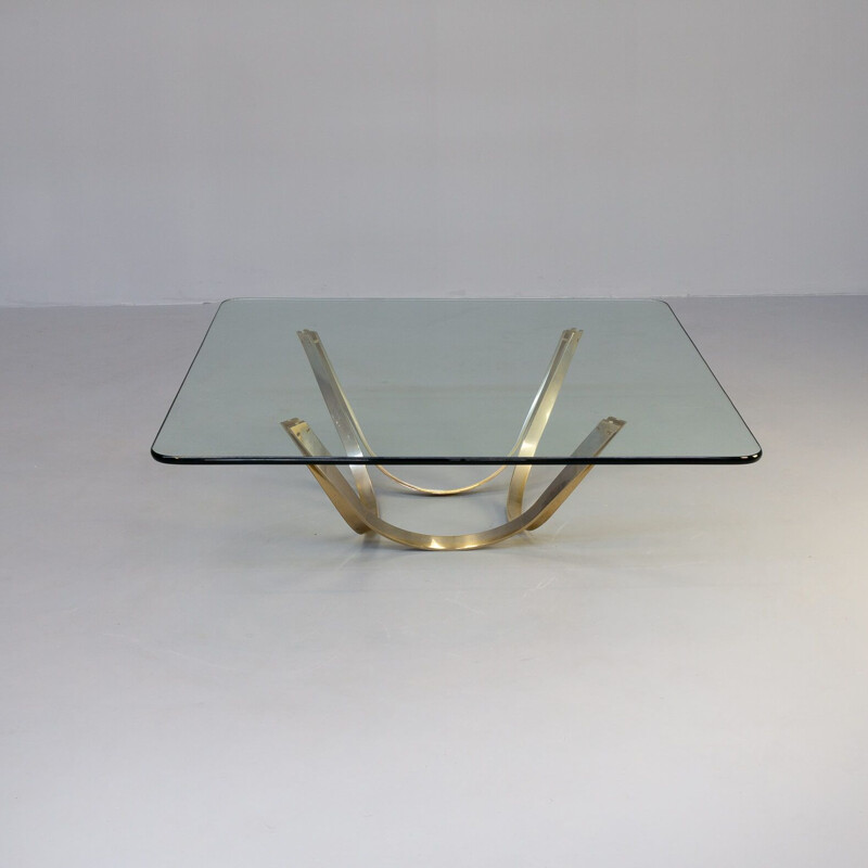 Table basse vintage en laiton et verre par Roger Sprunger pour Dunbar Furniture, 1970