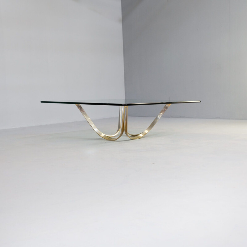 Vintage brass and glass coffee table by Roger Sprunger for Dunbar Furniture, 1970