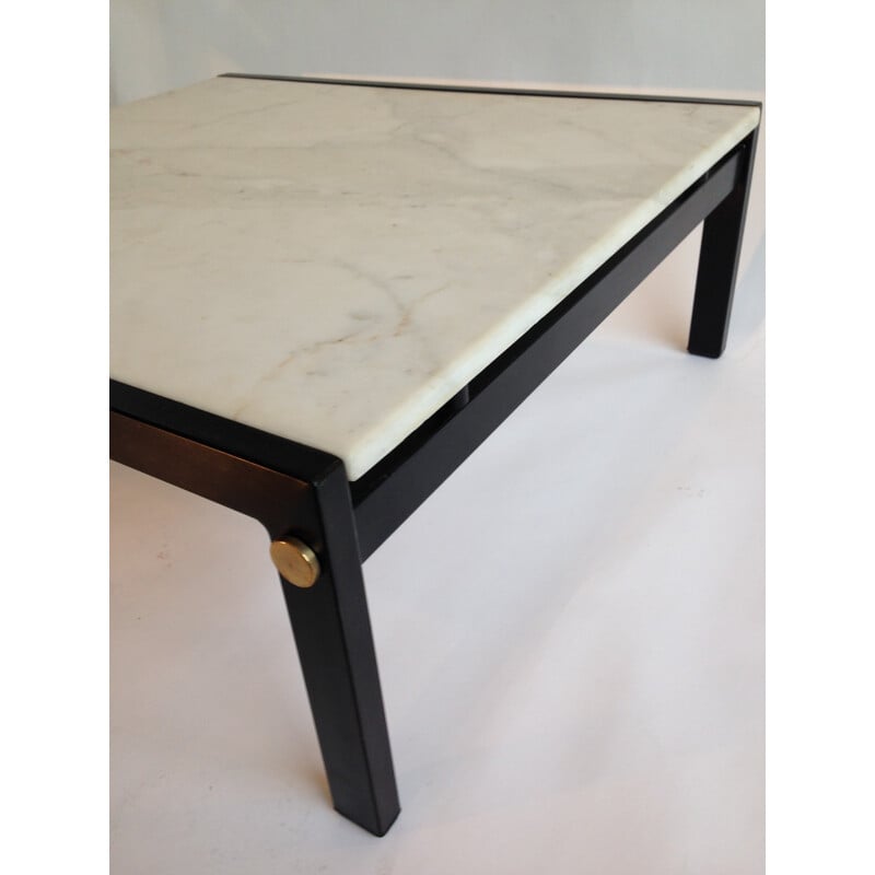 Table basse carrée vintage avec plateau en marbre - 1950