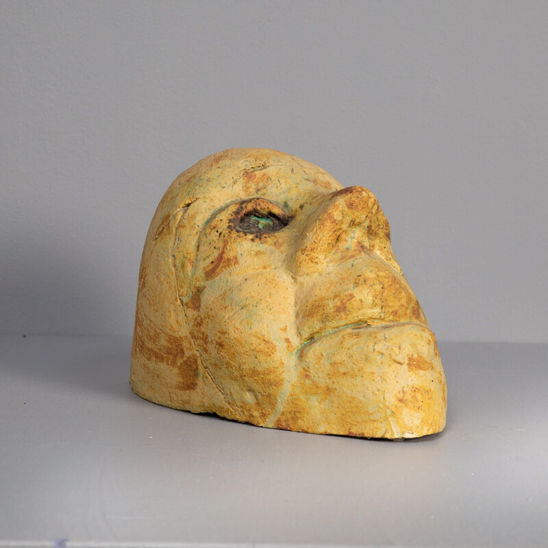 Scultura vintage di testa umana in ceramica di Sjer Jacobs