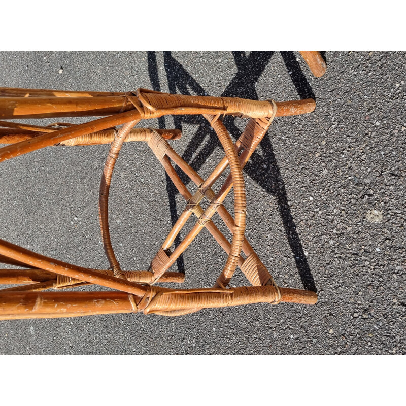 Set of 4 vintage wood and rattan bar stools by Franco Albini, 1950