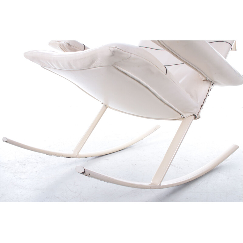 White leather vintage rocking chair by Jori, Belgium 1960s