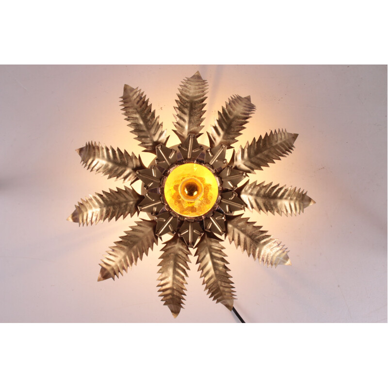 Vintage gilded florentine ceiling lamp by Banci Firenze, Italy 1960s