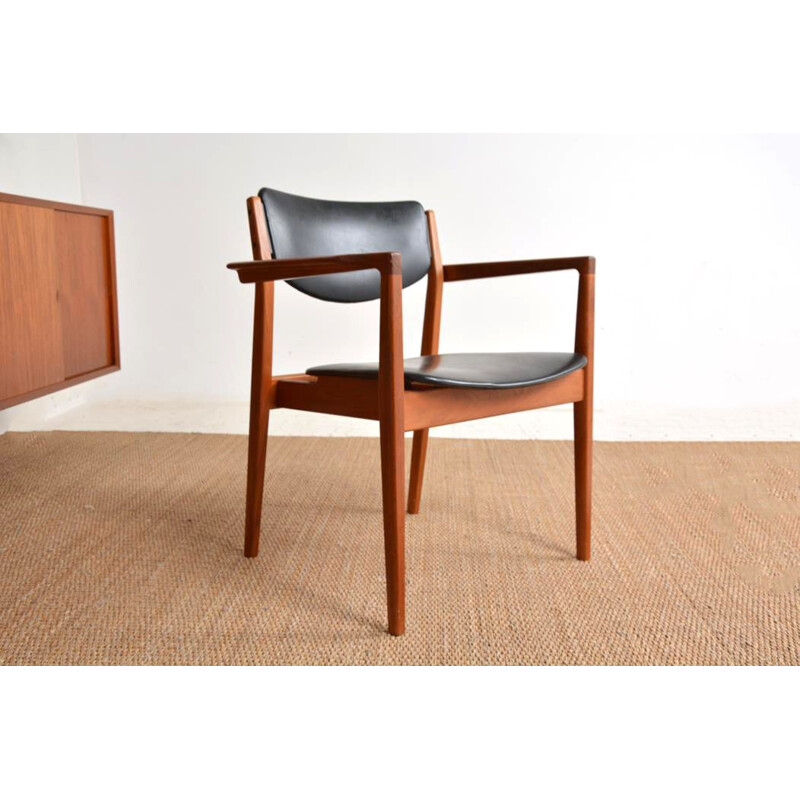 Fauteuil vintage numéro "196" en cuir et teck de Finn Juhl pour France & Son, 1960