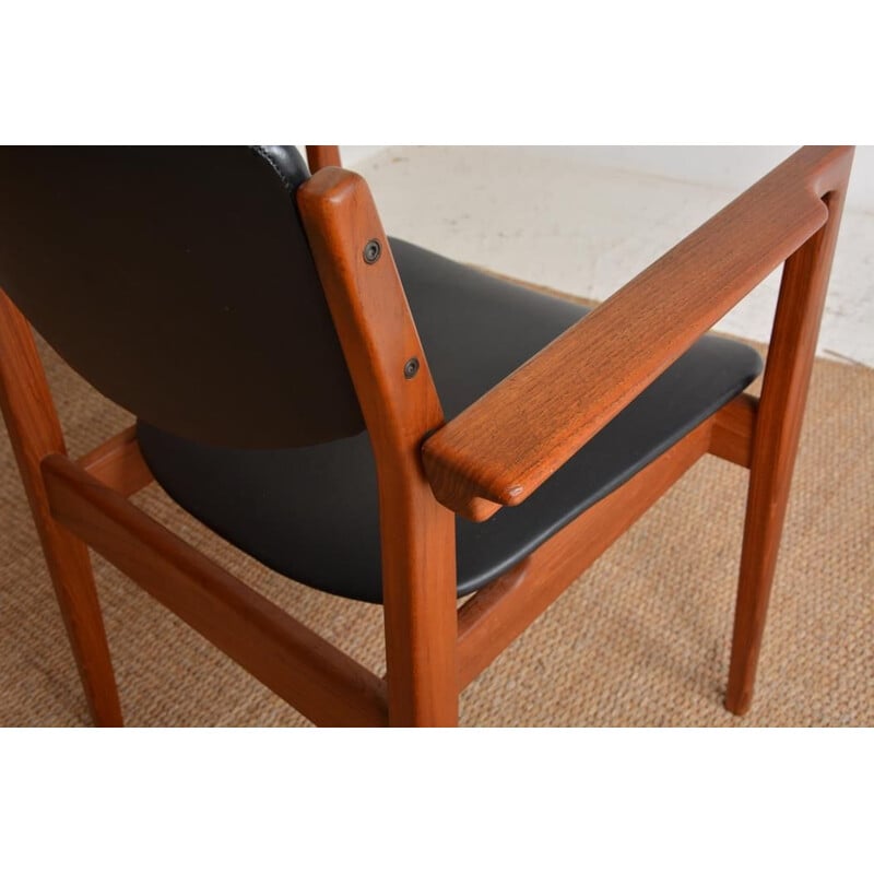 Fauteuil vintage numéro "196" en cuir et teck de Finn Juhl pour France & Son, 1960