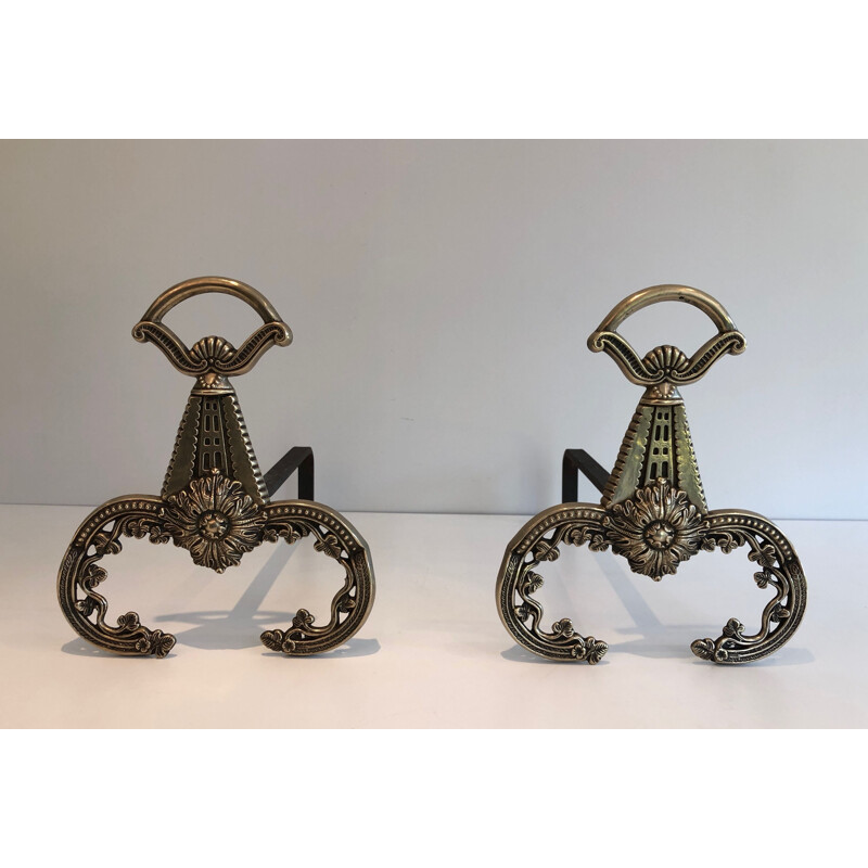 Paar Vintage-Feuerböcke aus Bronze, 1900