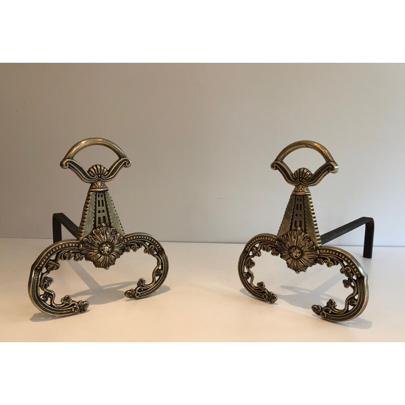 Pair of vintage bronze andirons, 1900