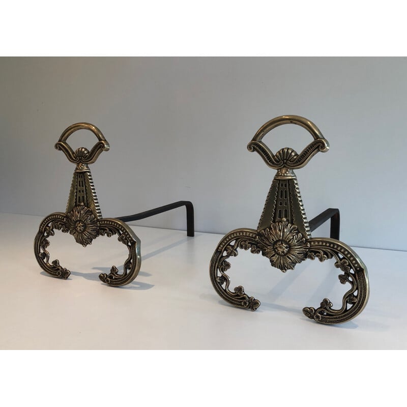 Pair of vintage bronze andirons, 1900