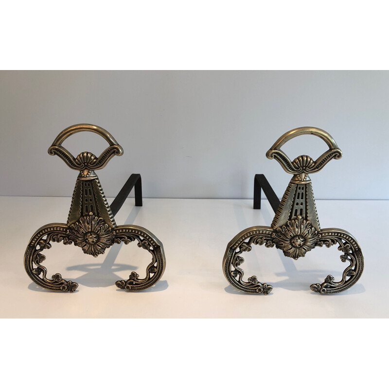 Pair of vintage bronze andirons, 1900