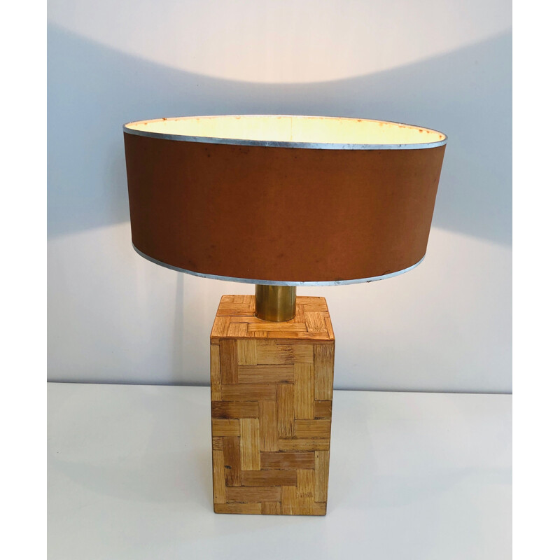 Vintage lamp in straw marquetry, 1950