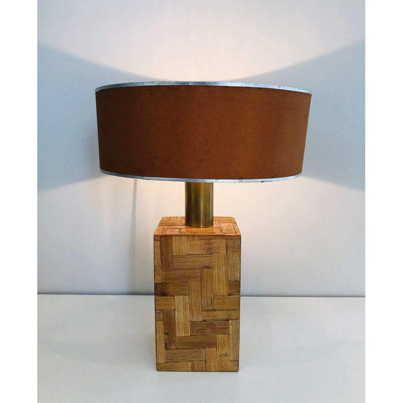 Vintage lamp met rieten inlegwerk, 1950