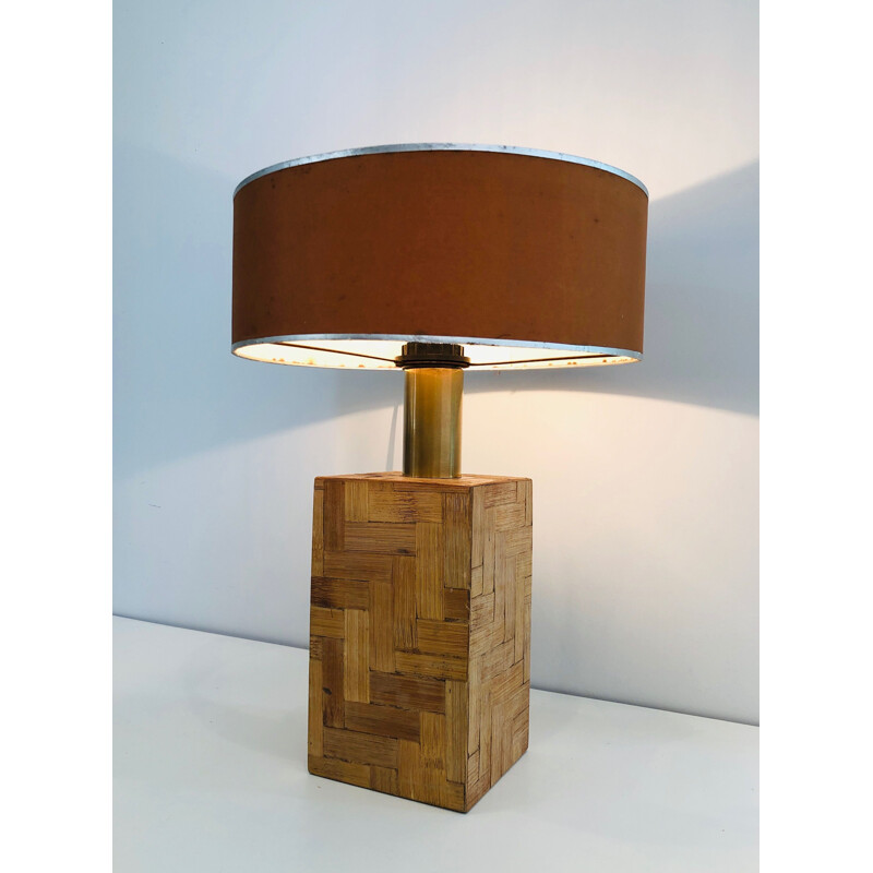 Vintage lamp met rieten inlegwerk, 1950