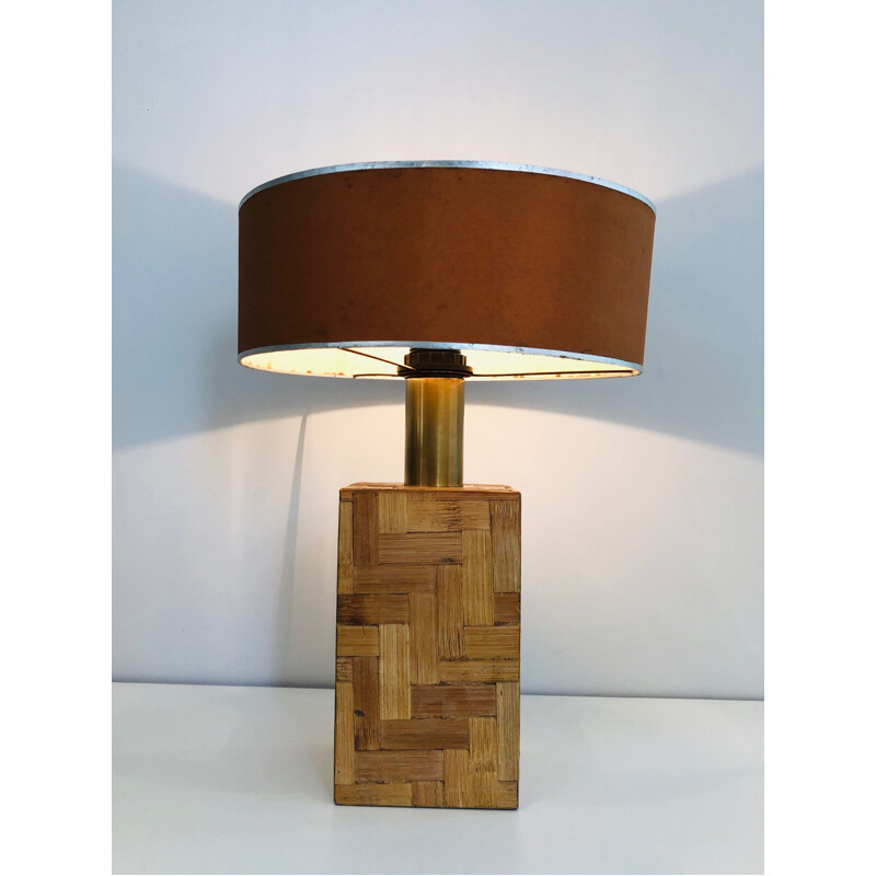 Vintage lamp in straw marquetry, 1950