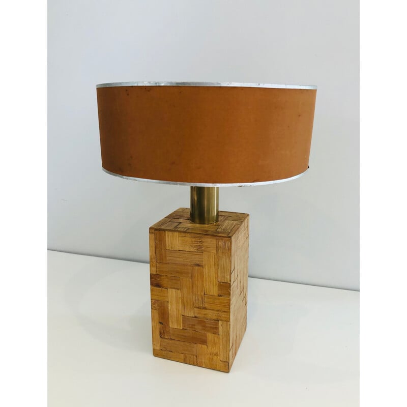 Vintage lamp in straw marquetry, 1950