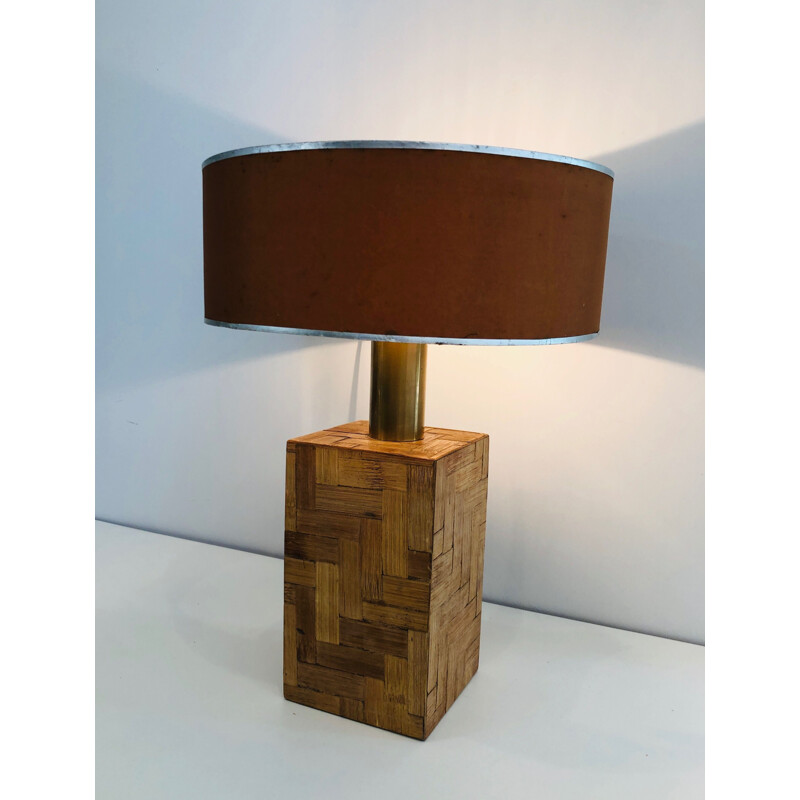 Vintage lamp in straw marquetry, 1950