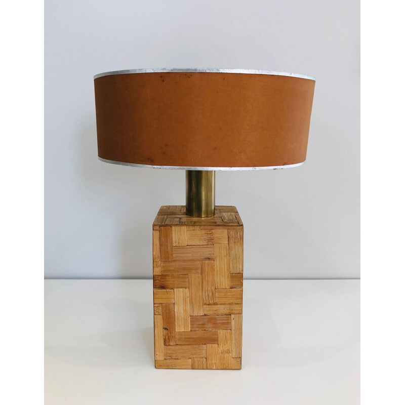 Vintage lamp in straw marquetry, 1950