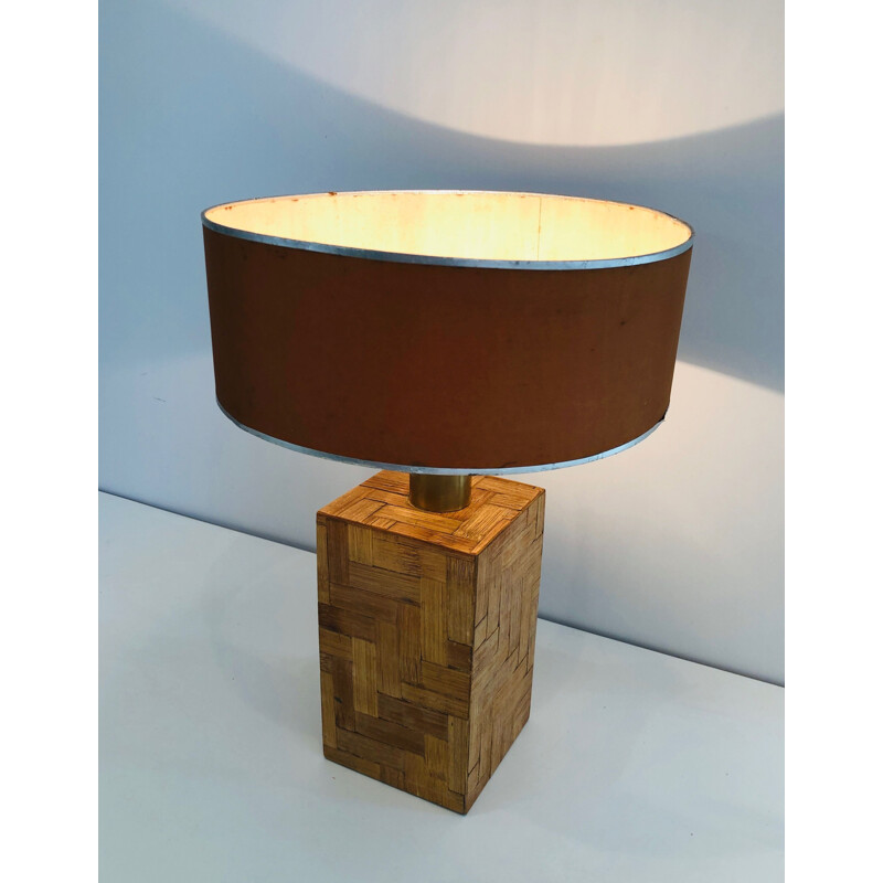 Vintage lamp in straw marquetry, 1950