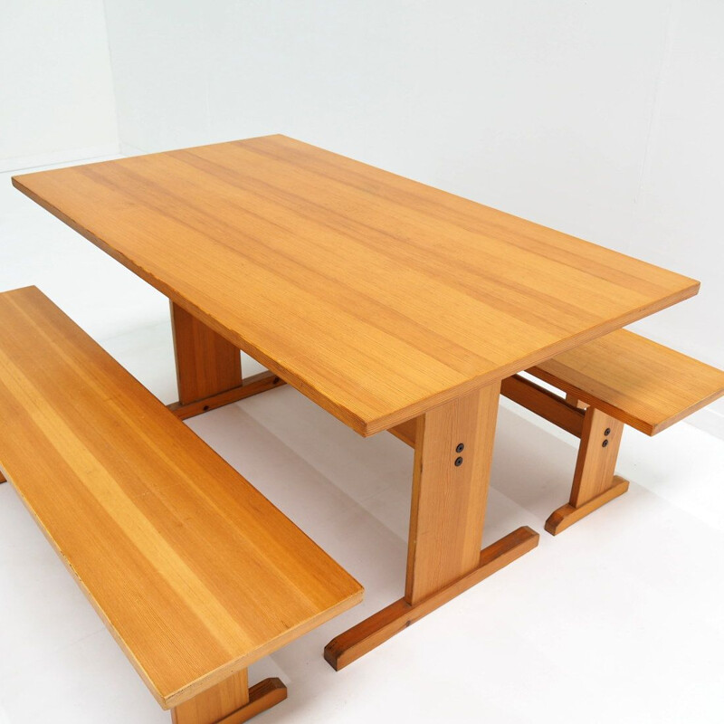 Vintage Dutch dining set in solid pine, 1970s