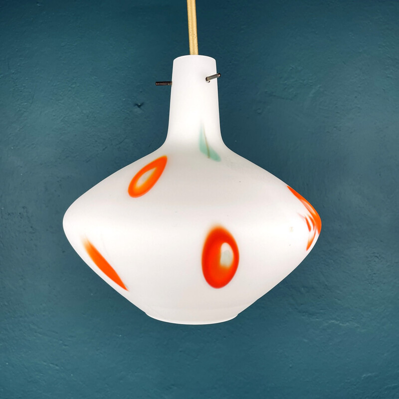 Mid-century multicolor opaline Murano glass pendant lamp by Stilnovo, Italy 1950s