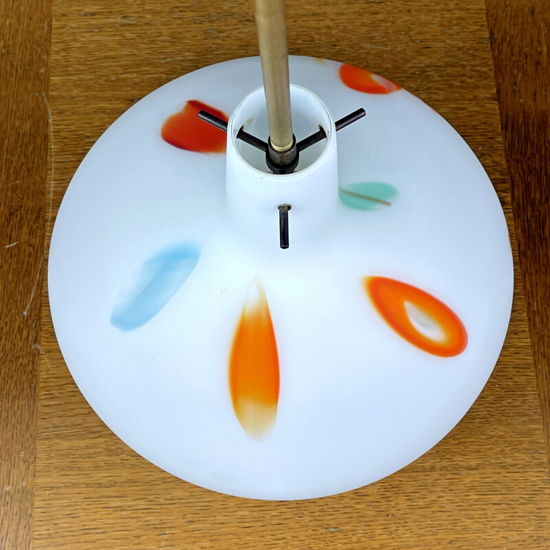 Mid-century multicolor opaline Murano glass pendant lamp by Stilnovo, Italy 1950s