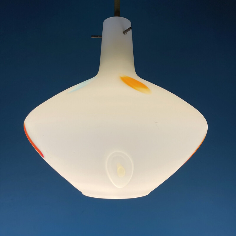 Mid-century multicolor opaline Murano glass pendant lamp by Stilnovo, Italy 1950s