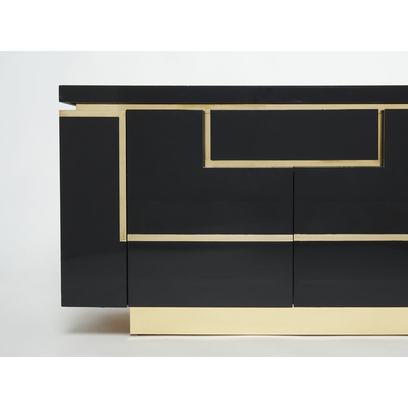 Vintage Sideboard aus schwarzem Lack und Messing von Jean Claude Mahey für Roche Bobois, 1970