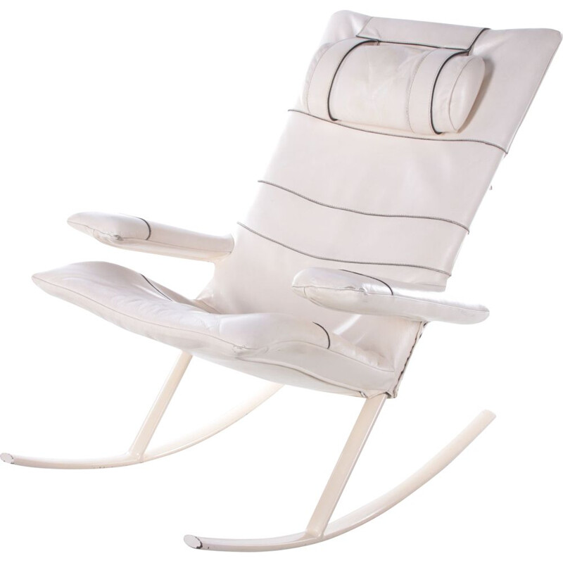 White leather vintage rocking chair by Jori, Belgium 1960s