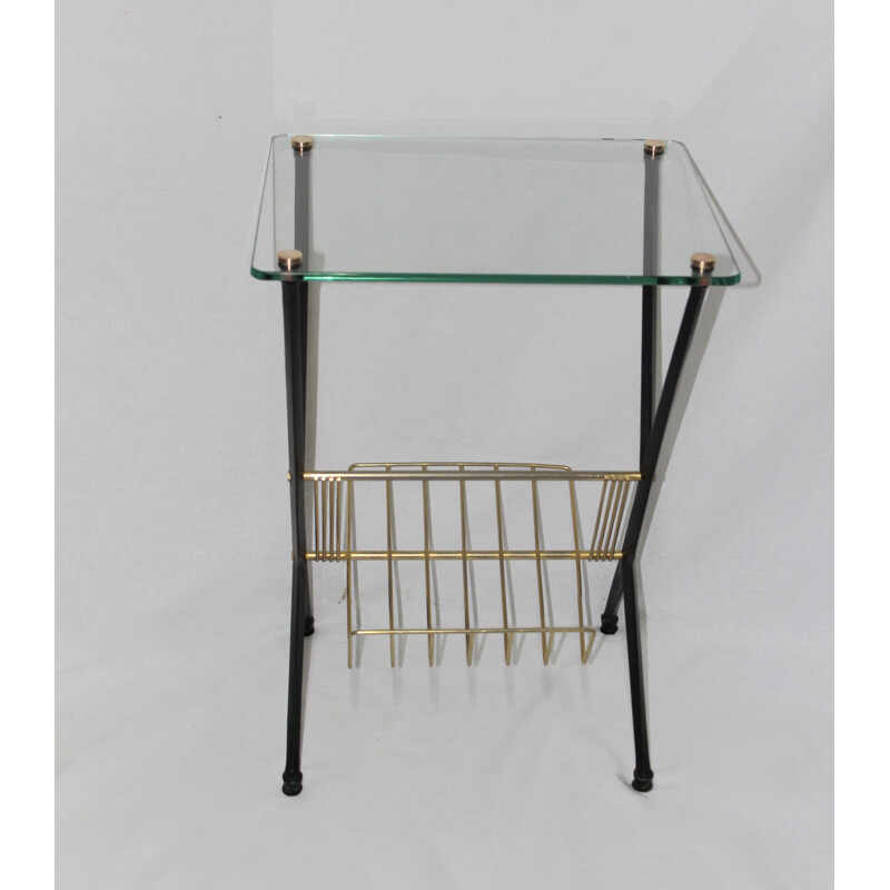 Italian side table in glass and metal , Angélo OSTUNI - 1950s