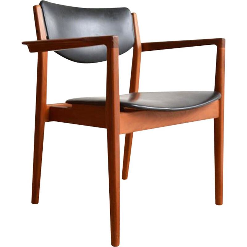 Vintage armchair number "196" in leather and teak by Finn Juhl for France & Son, 1960