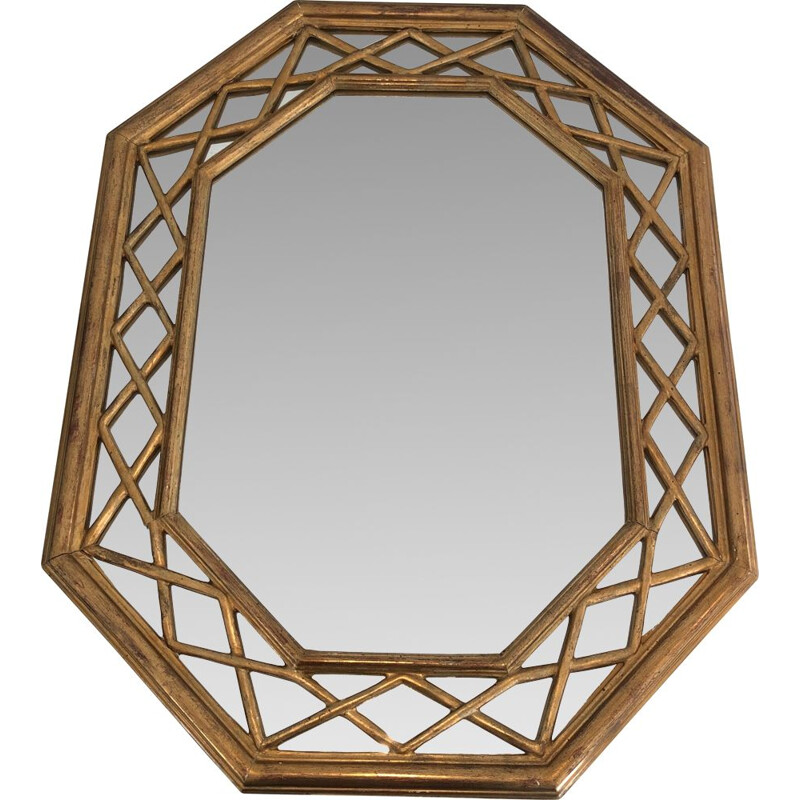 miroir vintage octogonal - bois